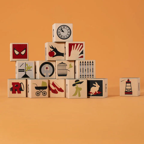 Uncle Goose Film Noir Alphabet Blocks 1.75 Inch Sustainable Wood Cubes – Toddler ABC Toys | Made in USA Uncle Goose  Eclectic