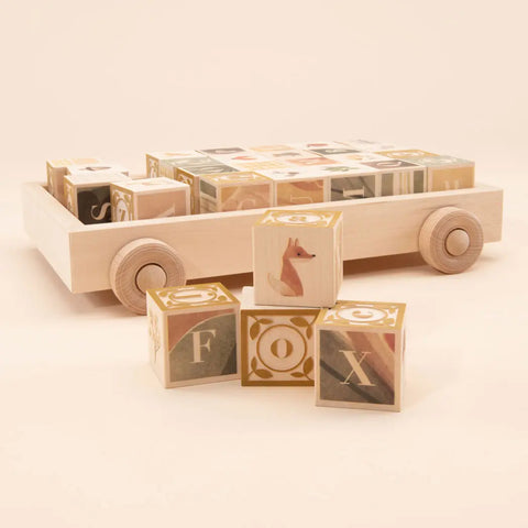 Uncle Goose Handcrafted Educational Watercolor Wooden Alphabet Blocks Set with Wagon for Toddlers - Made in USA Uncle Goose  Sentiments