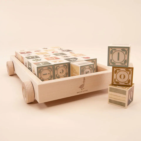 Uncle Goose Handcrafted Educational Watercolor Wooden Alphabet Blocks Set with Wagon for Toddlers - Made in USA Uncle Goose  Sentiments