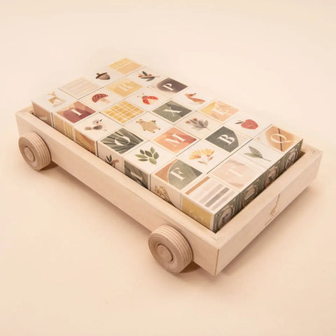 Uncle Goose Handcrafted Educational Watercolor Wooden Alphabet Blocks Set with Wagon for Toddlers - Made in USA Uncle Goose  Sentiments