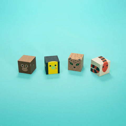 Uncle Goose Jungle Animal Wooden Blocks Set – 4pcs 1.75 Inch Cubes | Made in USA - Sustainable Basswood Toy Uncle Goose  Cubelings