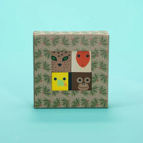 Uncle Goose Jungle Animal Wooden Blocks Set – 4pcs 1.75 Inch Cubes | Made in USA - Sustainable Basswood Toy Uncle Goose  Cubelings