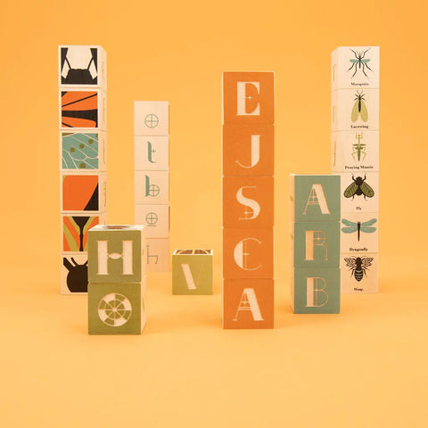 Uncle Goose Wooden Bug Blocks Set – 28 Sustainable Basswood Cubes with Art Nouveau Design | Made in USA Educational Toy Uncle Goose  Sentiments