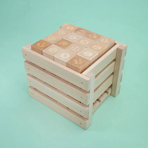 Uncle Goose Wooden Educational Alphabet Blocks 64pcs – 1.75 Inch Basswood Cubes with Storage Crate | Made in USA Uncle Goose  Classic Goose