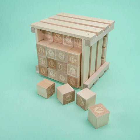 Uncle Goose Wooden Educational Alphabet Blocks 64pcs – 1.75 Inch Basswood Cubes with Storage Crate | Made in USA Uncle Goose  Classic Goose