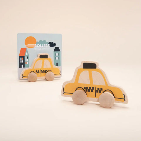 Uncle Goose Wooden Taxi Push Toy – 6x4 Inch Classic City Car | Safe Printed Inks | Made in USA for Kids 3+ Uncle Goose  Rollers