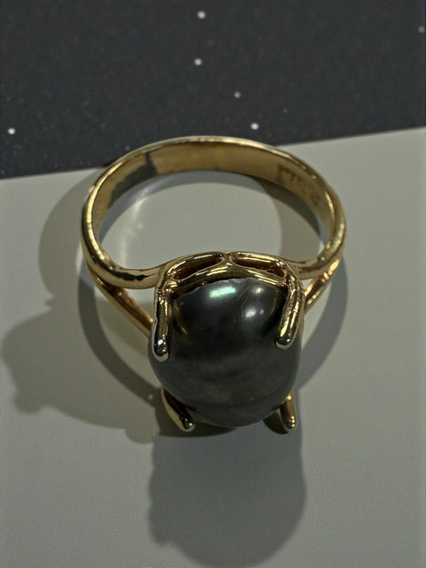 Unique 10k Gold-Plated Sterling Silver Black Onyx Statement Ring 8x6.8mm Oval Gemstone Size 5.5 – Handmade | Made in USA Michelle Marie Boutique  Rings
