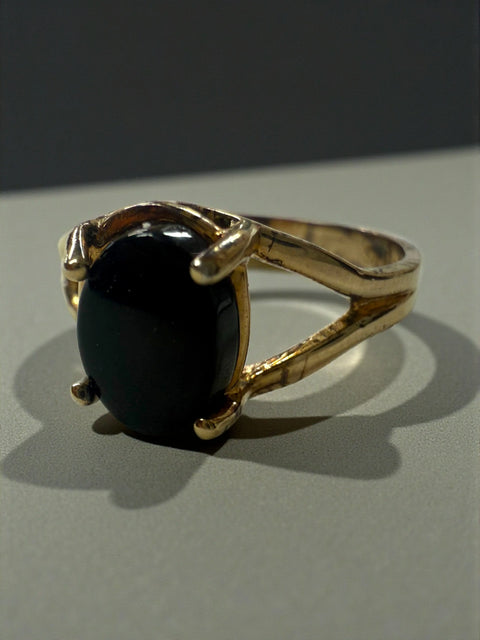 Unique 10k Gold-Plated Sterling Silver Black Onyx Statement Ring 8x6.8mm Oval Gemstone Size 5.5 – Handmade | Made in USA Michelle Marie Boutique  Rings