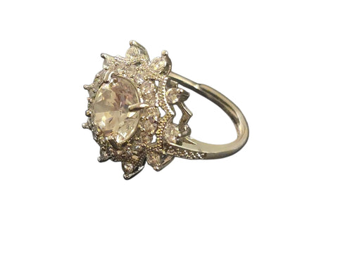 Unique 10mm Crystal Cocktail Ring – Adjustable Silver Starburst Design | American Made Jewelry Michelle Marie Boutique  Rings