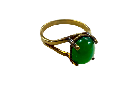 Unique 8x6.8mm Oval Green Jade Ring – 10k Gold-Plated Sterling Silver Size 5.5 | Handmade Jewelry Made in USA Michelle Marie Boutique  Rings