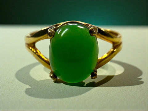 Unique 8x6.8mm Oval Green Jade Ring – 10k Gold-Plated Sterling Silver Size 5.5 | Handmade Jewelry Made in USA Michelle Marie Boutique  Rings