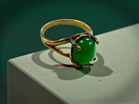 Unique 8x6.8mm Oval Green Jade Ring – 10k Gold-Plated Sterling Silver Size 5.5 | Handmade Jewelry Made in USA Michelle Marie Boutique  Rings