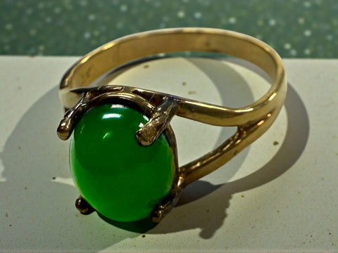 Unique 8x6.8mm Oval Green Jade Ring – 10k Gold-Plated Sterling Silver Size 5.5 | Handmade Jewelry Made in USA Michelle Marie Boutique  Rings