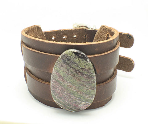 Unisex Azurite Gemstone Leather Cuff Bracelet – Bold Adjustable Double Buckle Design | Made in USA Michelle Marie Boutique  Bracelet