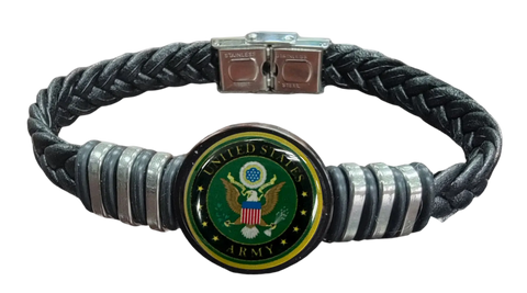 Army Unisex Braided Leather Bracelet - Made in the USA - Officially Licensed - Gift Boxed Michelle Marie Boutique  Bracelets