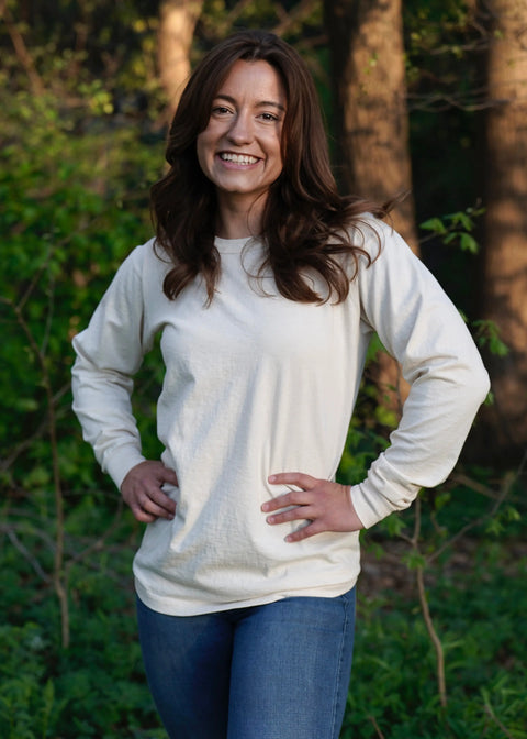 Unisex Organic Cotton Long Sleeve Crew Neck Tee – Natural Undyed Fabric | Made in USA Rowe Naturals  Organic Cotton Clothing