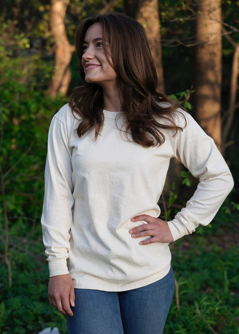 Unisex Organic Cotton Long Sleeve Crew Neck Tee – Natural Undyed Fabric | Made in USA Rowe Naturals  Organic Cotton Clothing