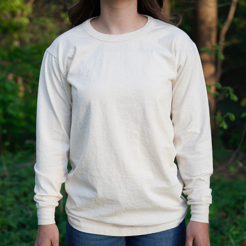 Unisex Organic Cotton Long Sleeve Crew Neck Tee – Natural Undyed Fabric | Made in USA Rowe Naturals  Organic Cotton Clothing