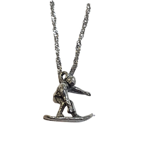 Unisex Pewter Snowboarder Charm Necklace With Tarnish-Resistant Stainless Steel Chain 18 Inch | Made in USA Michelle Marie Boutique  Necklace