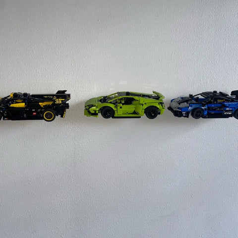 Chatelet Manufacturing’s Universal Wall Display, made in the USA, is compatible with LEGO Technic racecars and features a side profile wall mount, perfect for showcasing your Technic car models.