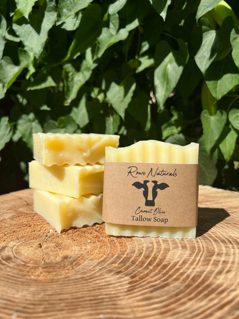 Unscented Coconut Olive Tallow Bar Soap – Handmade Natural Skin Cleanser | Rowe Naturals | Made in USA Rowe Naturals  Tallow soap