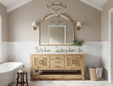 Custom Double Sink Bathroom Vanity – Solid Wood Storage Cabinet with Drawers | Made in USA | Model #1016 Limitless Woodworking  item