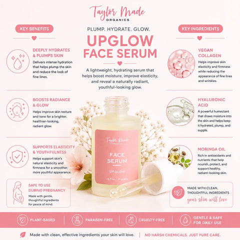 UpGlow Organic Face Serum 0.75 fl oz – Vegan Collagen & Hyaluronic Acid Blend | Made in USA Taylor Made Organics  eye serum
