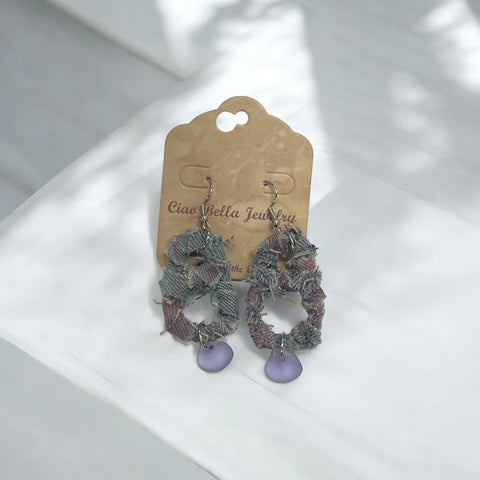 Upcycled Denim & Soda Tab Dangle Earrings 2.5 Inch Lightweight Boho Style | Michelle Marie Boutique Made in USA Michelle Marie Boutique  Earrings