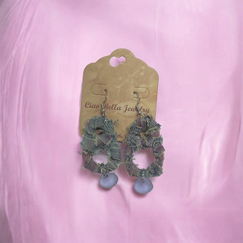 Upcycled Denim & Soda Tab Dangle Earrings 2.5 Inch Lightweight Boho Style | Michelle Marie Boutique Made in USA Michelle Marie Boutique  Earrings