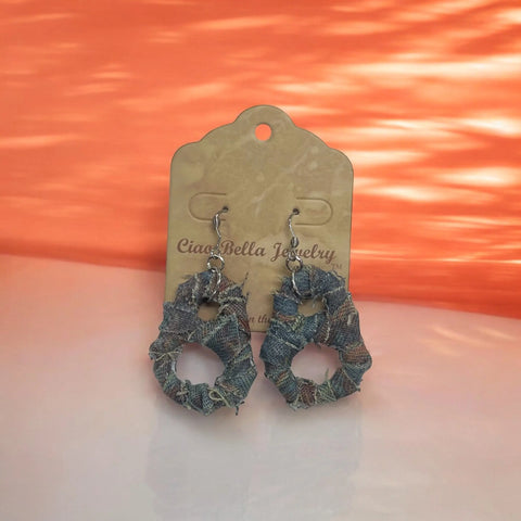 Upcycled Denim & Soda Tab Dangle Earrings 2.5 Inch Lightweight Boho Style | Michelle Marie Boutique Made in USA Michelle Marie Boutique  Earrings