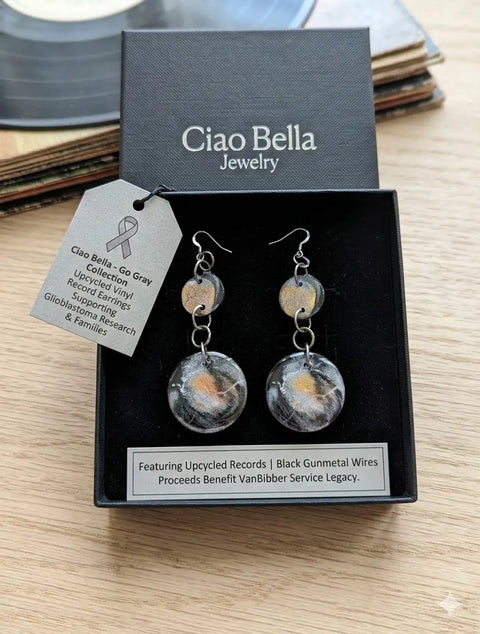 Upcycled Vinyl Record Earrings – Handcrafted Cancer Awareness Jewelry | Made in USA by Ciao Bella Collection Michelle Marie Boutique  Earrings
