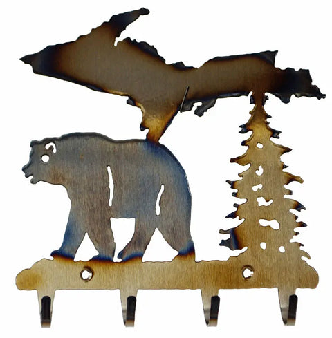 Upper Peninsula Bear Wall Hook Rack 4-Hook Rustic Metal Storage Organizer | Made in USA Knights Home Decor  item