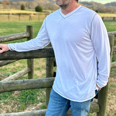 Wilson Lane White V Neck Pullover – Lightweight Long Sleeve Shirt | Made in USA Wilson Lane Apparel  shirt