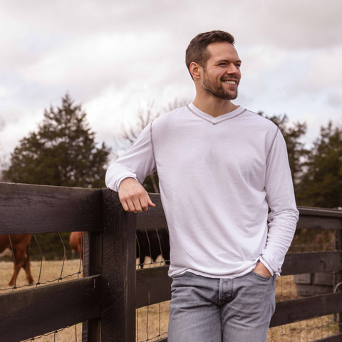 Wilson Lane White V Neck Pullover – Lightweight Long Sleeve Shirt | Made in USA Wilson Lane Apparel  shirt