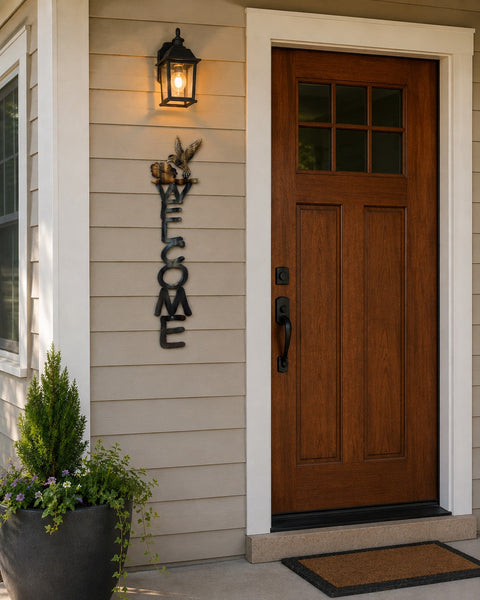 Handcrafted Hummingbird Welcome Sign – Vertical Metal Wall Art | Made in USA Home Decor Knights Home Decor  item