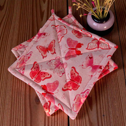 Valentine’s Day Butterfly Pattern Pot Holders Set – 9 Inch Cotton Oven Mitts for Kitchen Safety | Made in USA Frances Farm & Craft  Pot holders