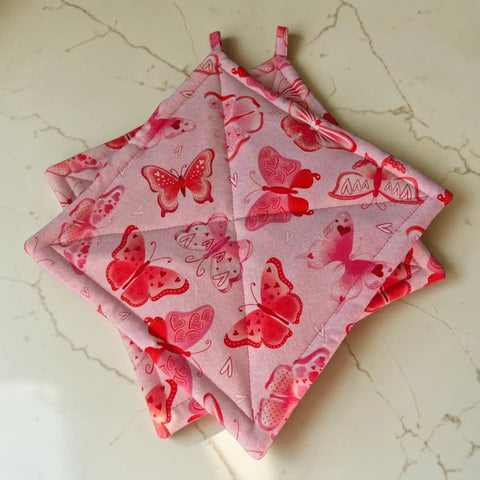 Valentine’s Day Butterfly Pattern Pot Holders Set – 9 Inch Cotton Oven Mitts for Kitchen Safety | Made in USA Frances Farm & Craft  Pot holders