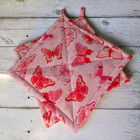 Valentine’s Day Butterfly Pattern Pot Holders Set – 9 Inch Cotton Oven Mitts for Kitchen Safety | Made in USA Frances Farm & Craft  Pot holders