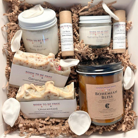 Valentines Day Large Personal Care Gift Set – Clean Skin Essentials with Hydrating Face Butter & Natural Soap | Made in USA Born to be Free  gift set