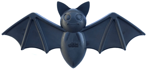 The Vampire Bat Ultra Durable Nylon Dog Chew Toy by SodaPup is a black, cartoon-style bat with big wings, pointy ears, and round eyes. Its smiling face adds charm—perfect for aggressive chewers seeking a tough dog toy.