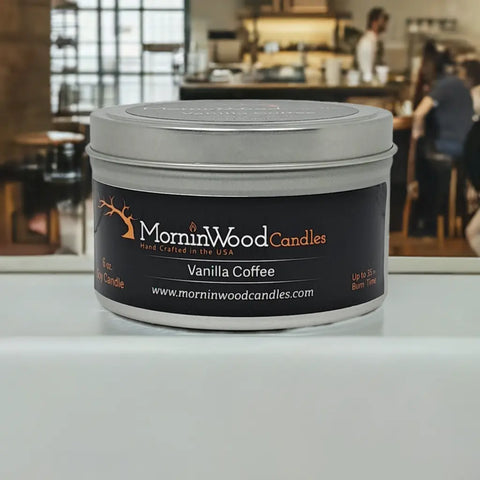 Vanilla Coffee Soy Candle Tin – 6oz Hand-Poured Scented Candle with Cinnamon Sugar Notes | Made in USA by MorninWood Candles MorninWood Candles  Candles