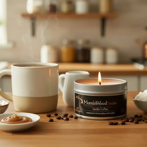 Vanilla Coffee Soy Candle Tin – 6oz Hand-Poured Scented Candle with Cinnamon Sugar Notes | Made in USA by MorninWood Candles MorninWood Candles  Candles