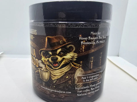 Vanilla Espresso Honey Coffee Blend – Rich Instant Brew with Real Tahitian Vanilla | Made in USA Honey Badgers Bee Farm  All Natural Coffee