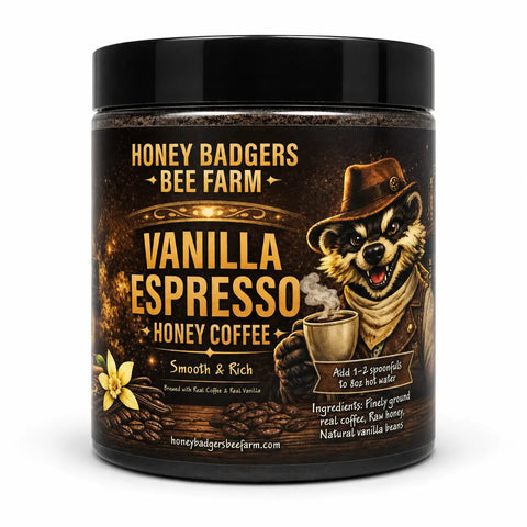 Vanilla Espresso Honey Coffee Blend – Rich Instant Brew with Real Tahitian Vanilla | Made in USA Honey Badgers Bee Farm  All Natural Coffee