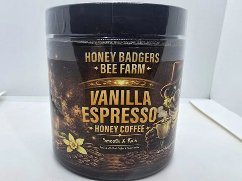 Vanilla Espresso Honey Coffee Blend – Rich Instant Brew with Real Tahitian Vanilla | Made in USA Honey Badgers Bee Farm  All Natural Coffee