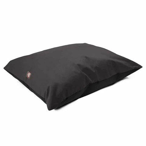 The Majestic Pet Velvet Super Value Dog Bed is a large, rectangular black bed with a small red and white tag on one corner. Durable and machine washable, it provides comfort and easy care for your furry friend.