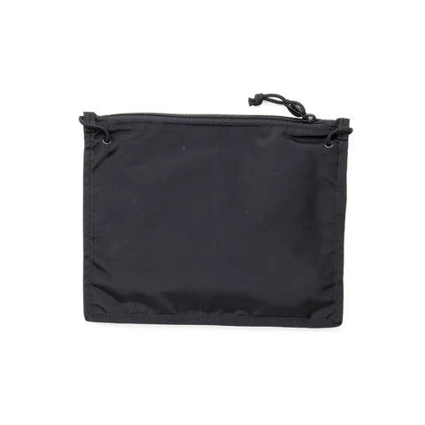 The MIS 2 Way Pouch - Black is a water-resistant fabric pouch with a top zipper, cord pull, and small corner loops, shown against a white background.