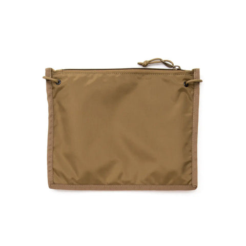 The MIS 2 Way Pouch in Coyote Brown is a square, water-resistant pouch with a top zipper and metal grommets on the upper corners—perfect as a tablet clutch. Its simple, flat design is shown here against a white background.