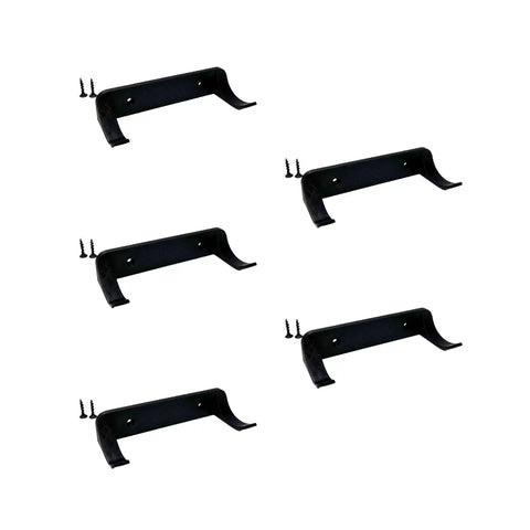 Five black metal brackets with two screws each, arranged in a staggered pattern—ideal for the Chatelet Manufacturing Vertical Collectible Car Wall Display Mount, compatible with Lego Technic Series Racecars by Wheels on Wall. Made in USA.
