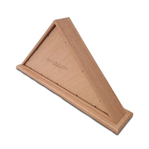 The Oak Burial Flag Display Case by Legacies of America Woodworking Company beautifully displays a 5 x 9.5 folded American flag. Crafted from oak with a glass front, it is shown on a white background and made in the USA.